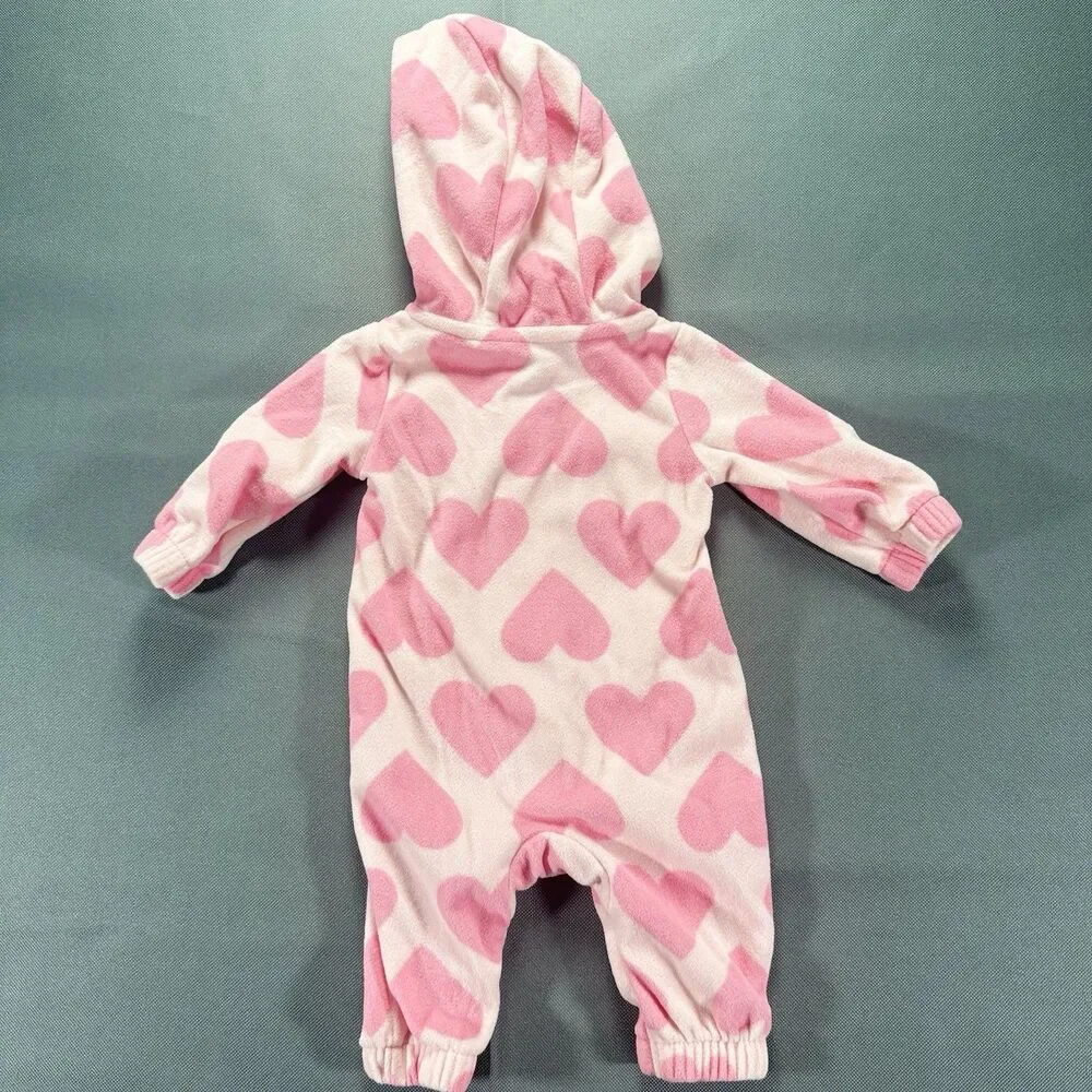 Baby Girl Clothes New Carter's Newborn Pink Fleece Heart Hooded Outfit